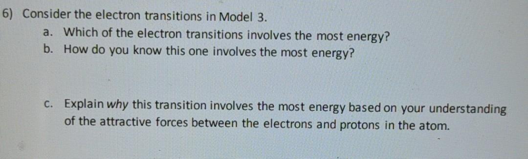 Solved 6) Consider the electron transitions in Model 3. a. | Chegg.com