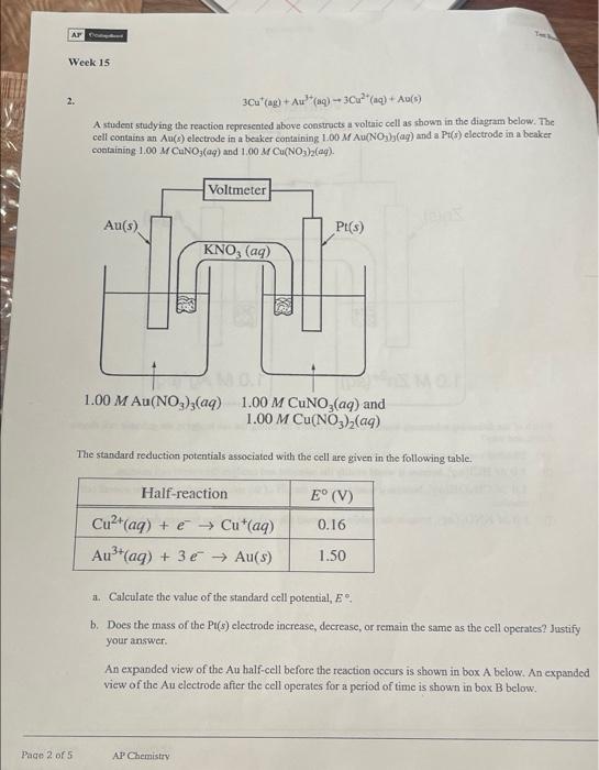 Solved AP C Week 15 AF CHEMISTRY Voltmeter Zn(s) Ag(s) 1.0 M