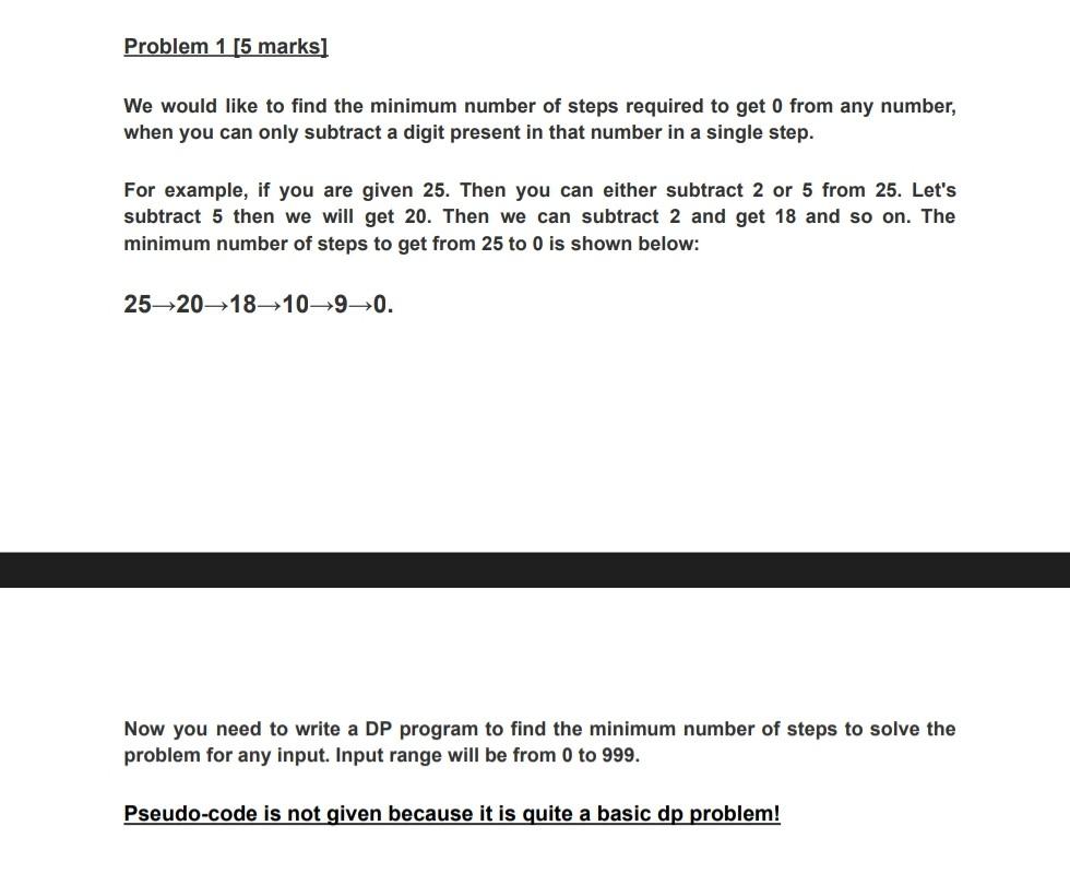 Solved Problem 1 [5 marks) We would like to find the minimum | Chegg.com