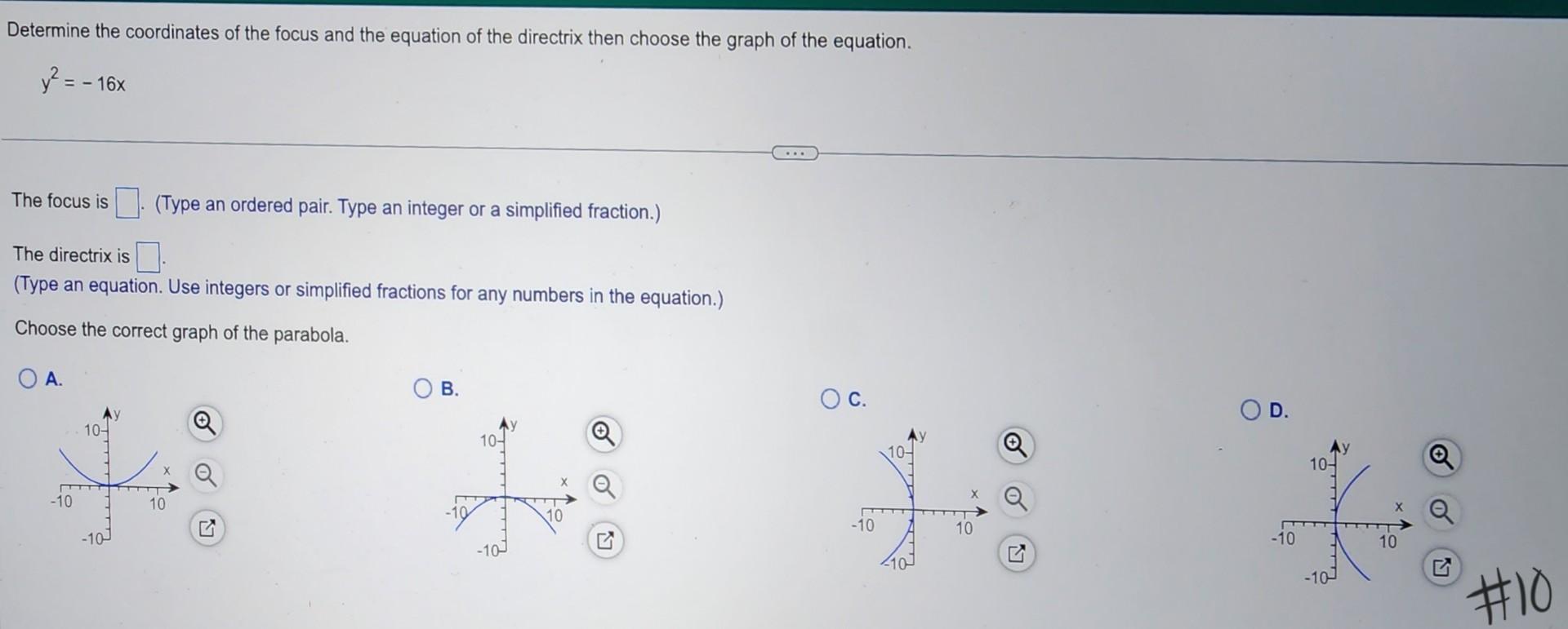 Solved Determine the coordinates of the focus and the | Chegg.com