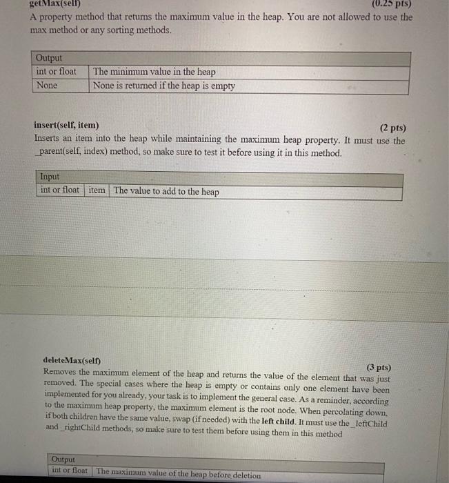 Solved The MaxBinaryHeap class (8 pts) As discussed in the | Chegg.com
