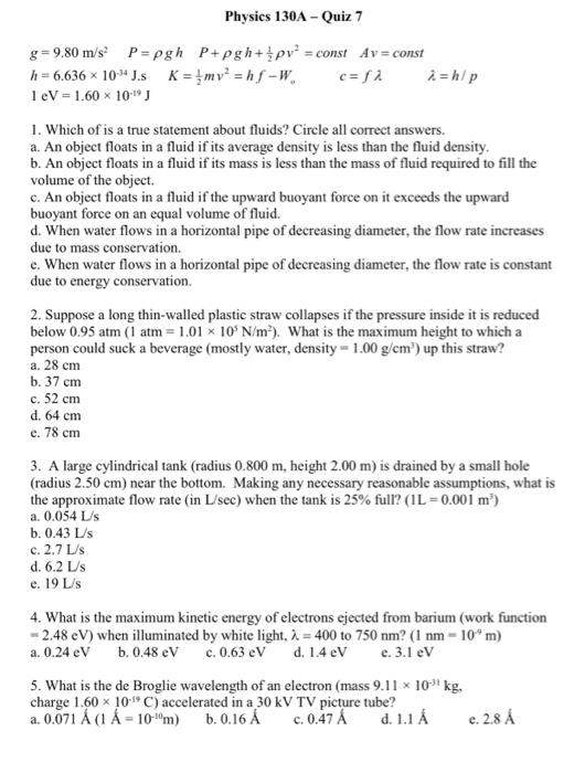 Physics 130a Quiz 7 G 9 80 M S P Pgh P Pgh I P Chegg Com