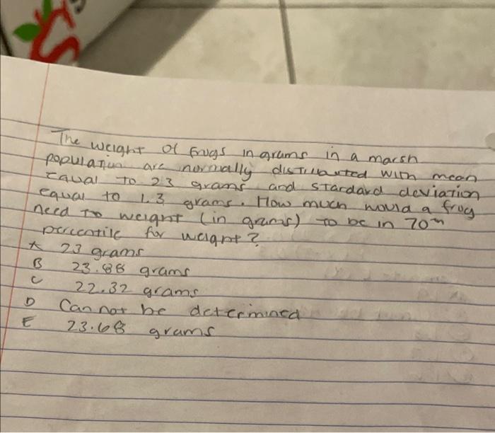 Solved The weight of frogs in grams in a marsh popliatiun | Chegg.com