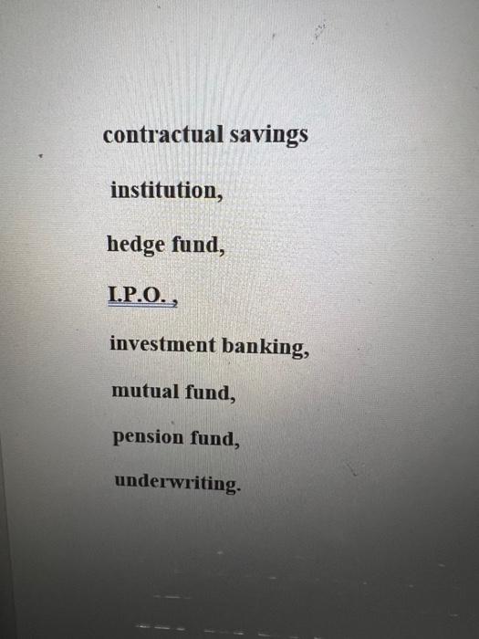 Solved contractual savings institution, hedge fund, I.P.O.,