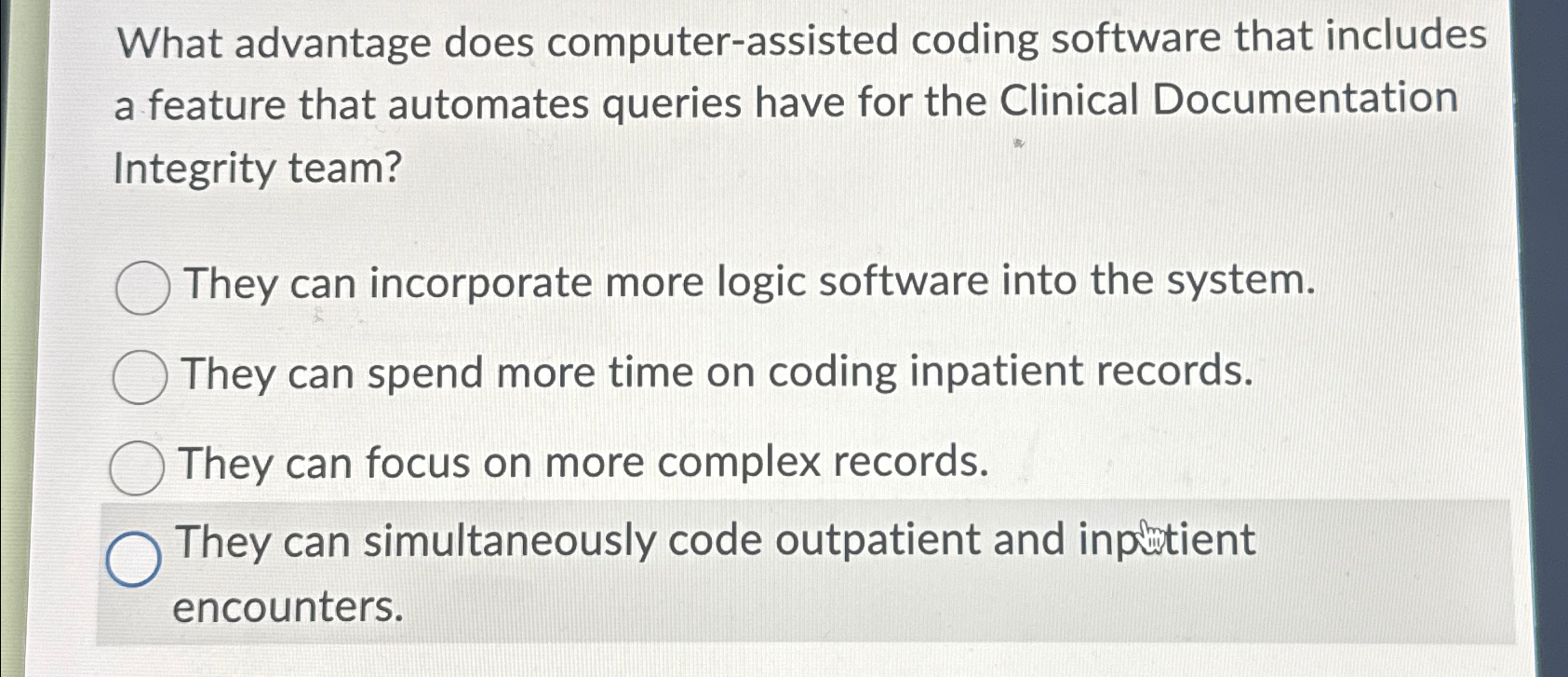 Solved What advantage does computer-assisted coding software | Chegg.com