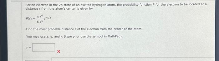 Solved For an electron in the 2p state of an excited | Chegg.com