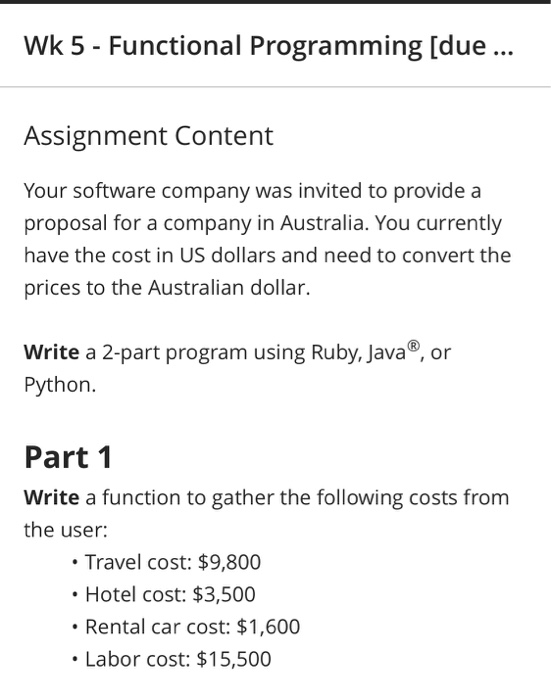 Solved Wk 5 - Functional Programming (due ... Assignment | Chegg.com