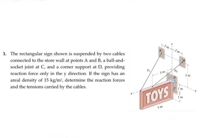 Solved 1. The rectangular sign shown is suspended by two | Chegg.com
