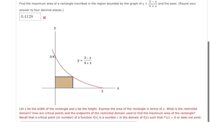 Solved Find the maximum area of a rectangle inscribed in the | Chegg.com