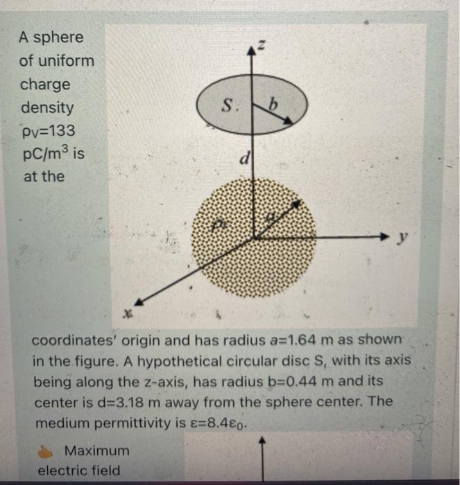 Solved A sphere of uniform charge density pv=133 pC/m3 is at | Chegg.com