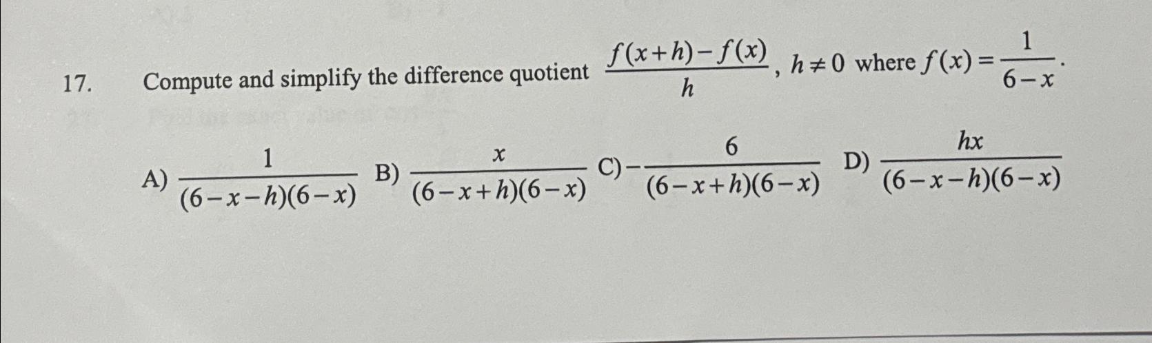 Solved Compute and simplify the difference quotient | Chegg.com