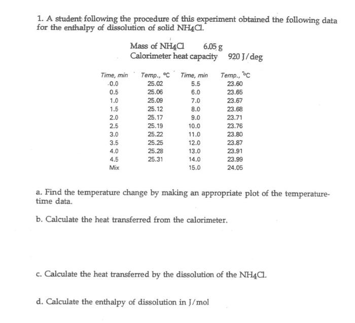 Solved 1. A student following the procedure of this | Chegg.com