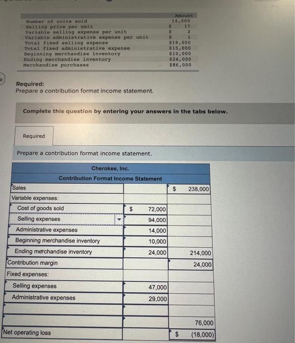 Solved Required: Prepare A Contribution Format Income | Chegg.com