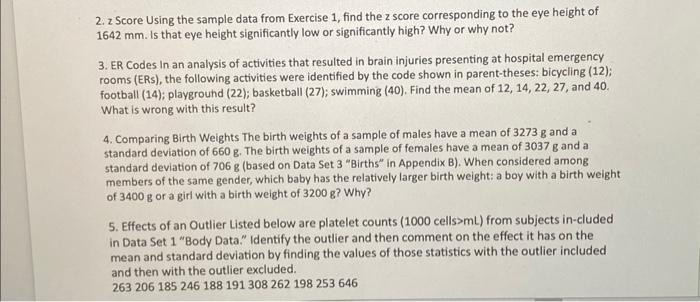 Solved 2. z Score Using the sample data from Exercise 1, | Chegg.com