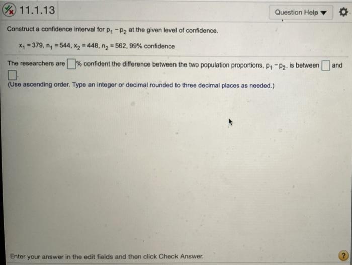 Solved Construct a confidence interval for P - P2 at the | Chegg.com
