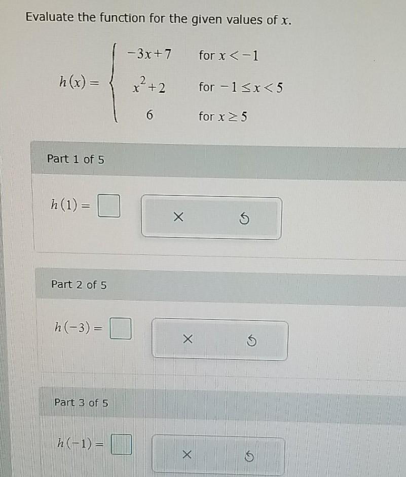 Solved Evaluate the function for the given values of x. | Chegg.com