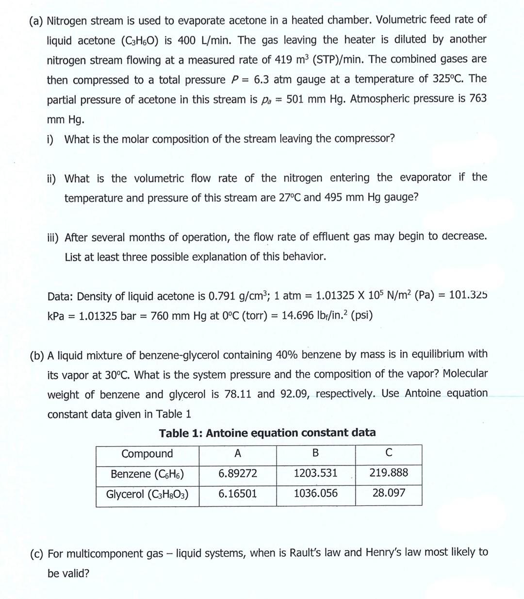 Solved (a) Nitrogen stream is used to evaporate acetone in a