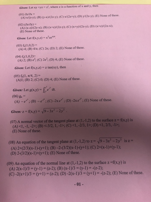 Solved Given Let Xy Yz Z Where Z Is A Function Of X A Chegg Com