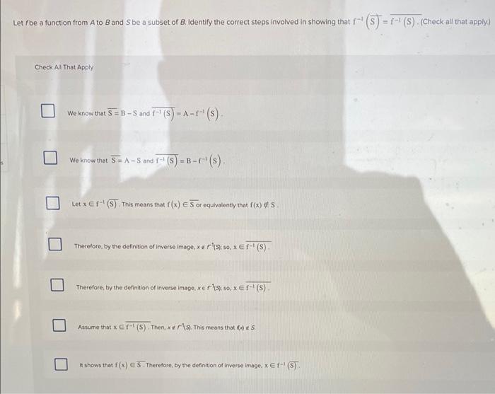 Solved Identify The Correct Steps Involved In Proving That | Chegg.com