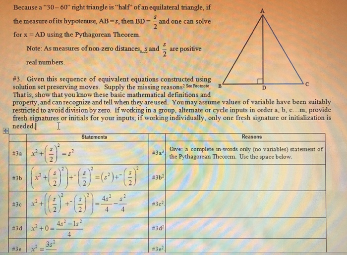 Solved Because A 30 60 Right Triangle Is Half Of An Chegg Com