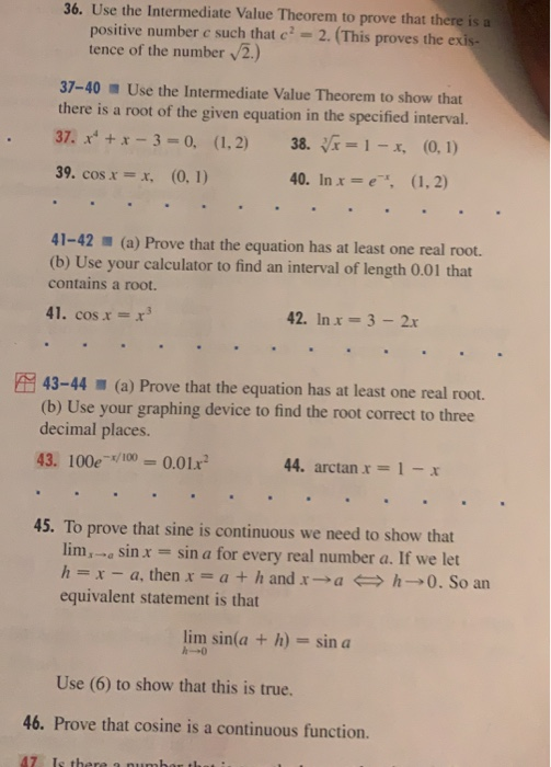 Solved 36. Use The Intermediate Value Theorem To Prove That | Chegg.com