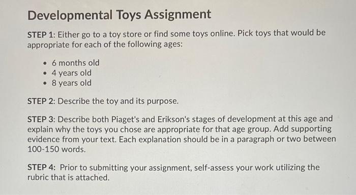 Developmental Toys Assignment STEP 1 Either go to a Chegg