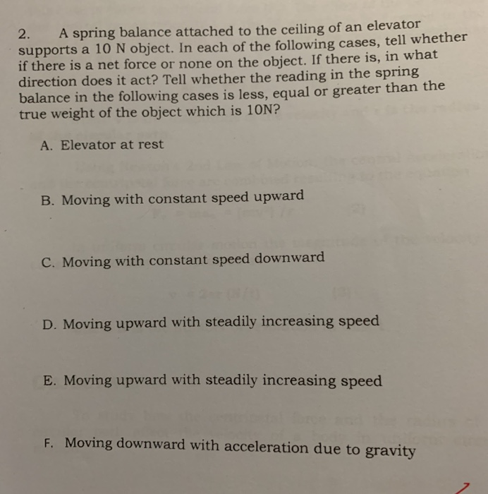 Solved A spring balance attached to the ceiling of an