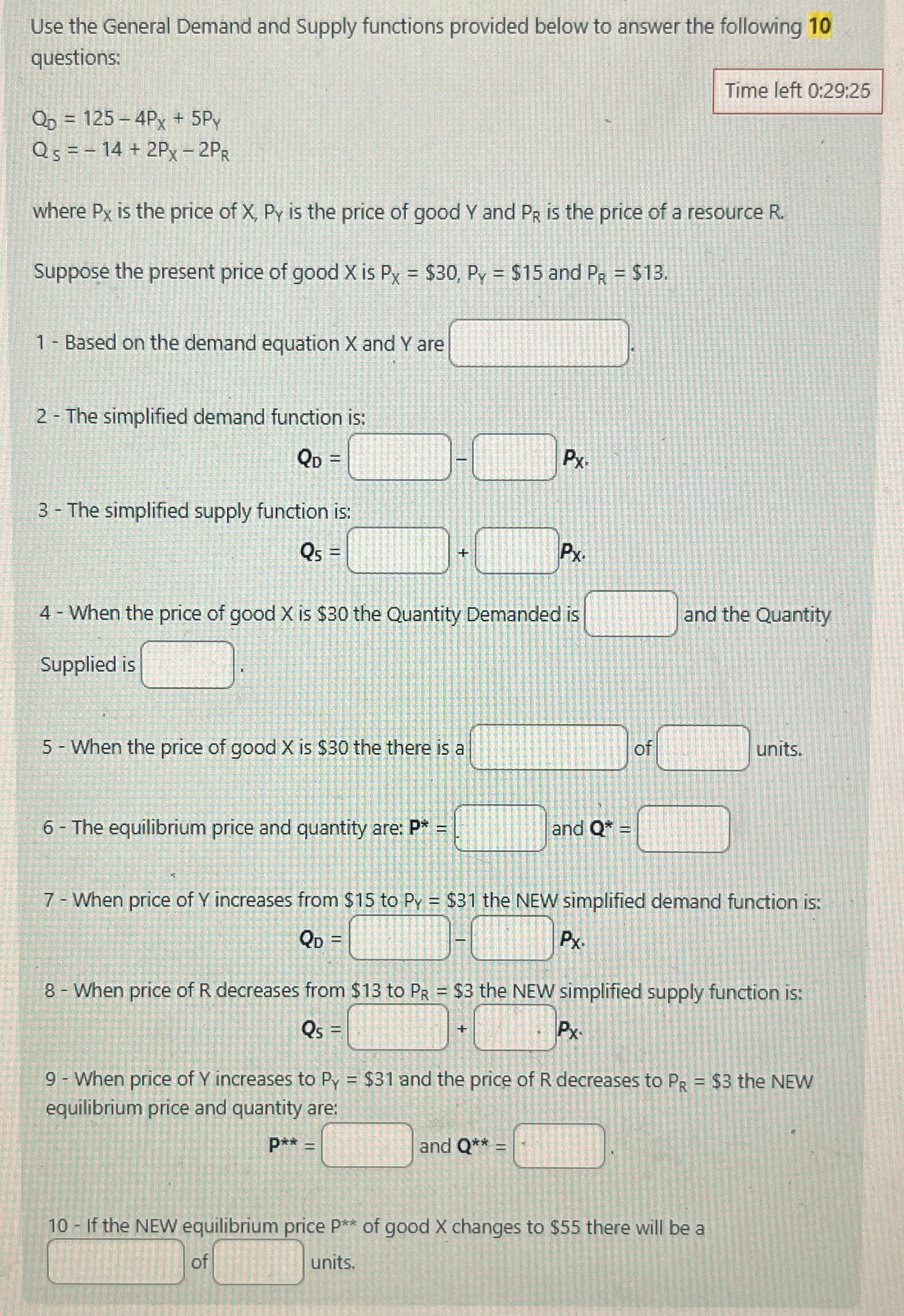 Solved Use the General Demand and Supply functions provided | Chegg.com