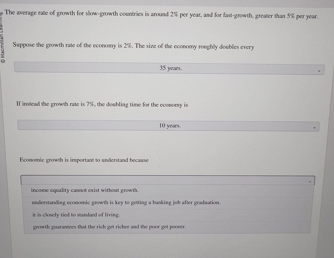 Solved The average rate of growth for slowgrowth countries
