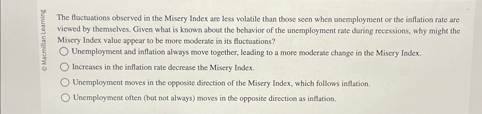 Solved The fluctuations observed in the Misery Index are | Chegg.com