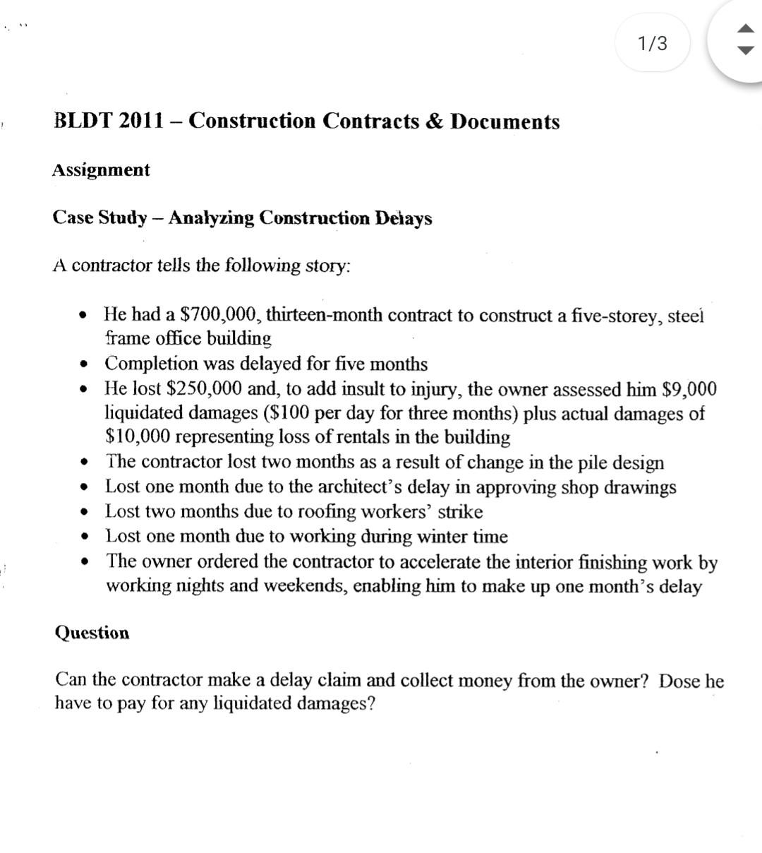 Solved 1/3 BLDT 2011 - Construction Contracts & Documents | Chegg.com