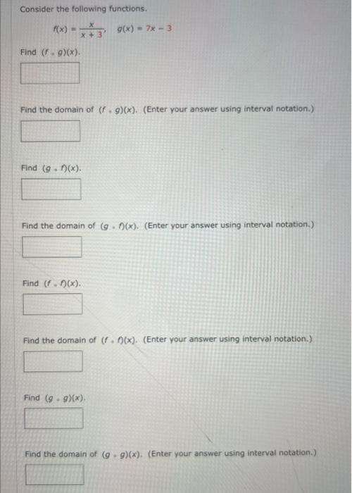 Solved Consider The Following Functions F X X 3x G X 7x−3
