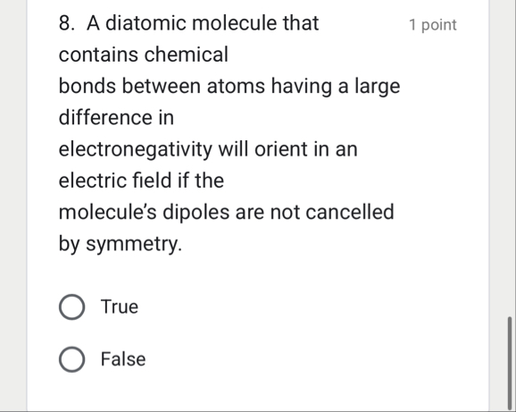 Solved A diatomic molecule that1 ﻿point contains chemical | Chegg.com