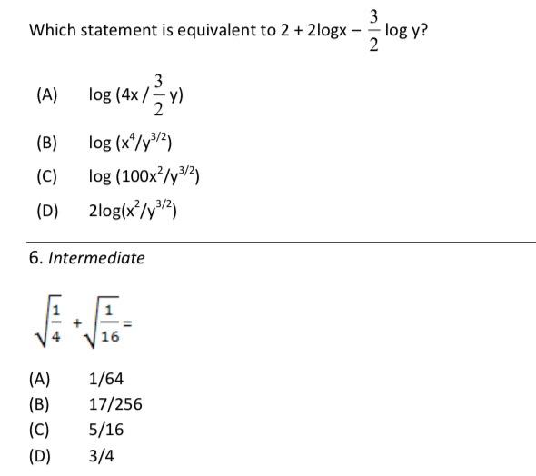 Solved Which statement is equivalent to 2+2logx−23logy ? (A)