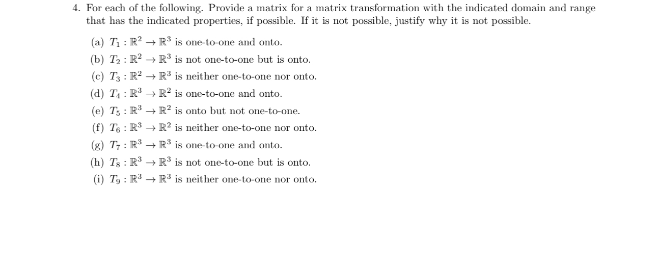 Solved For each of the following. Provide a matrix for a | Chegg.com