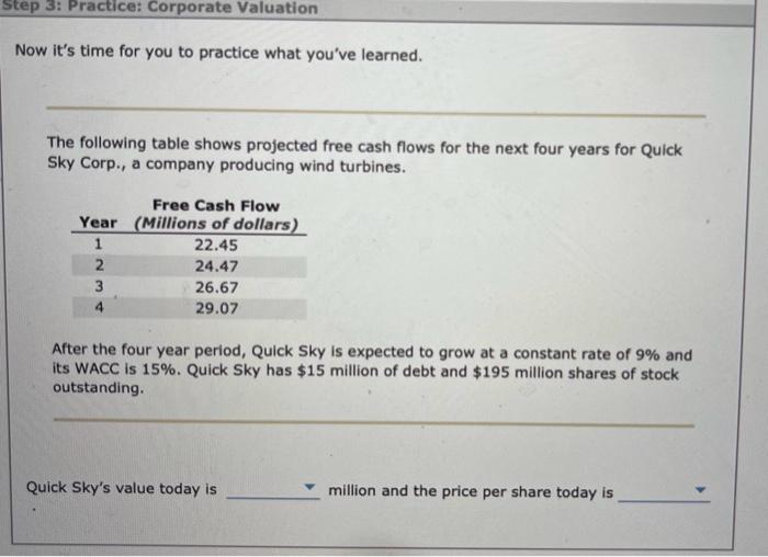 Solved The Following Table Shows Projected Free Cash Flows | Chegg.com