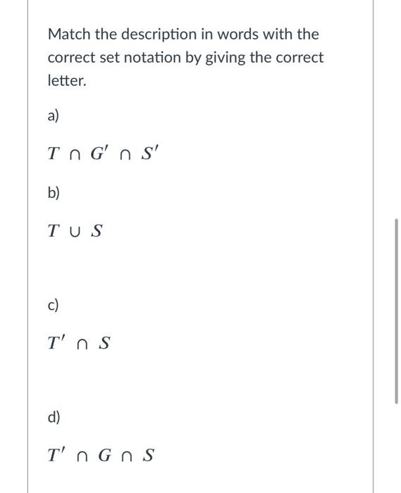 Solved Match the description in words with the correct set | Chegg.com