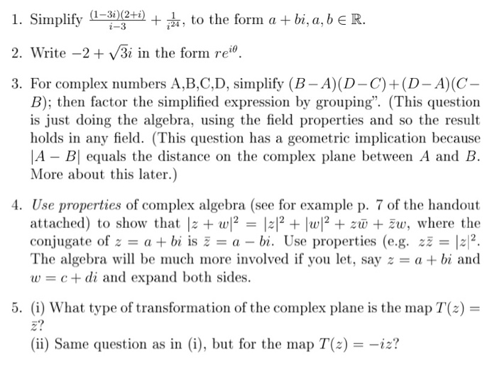 Solved 1. Simplify (1–3i)2+i) + ,, To The Form A + Bi, A, B | Chegg.com