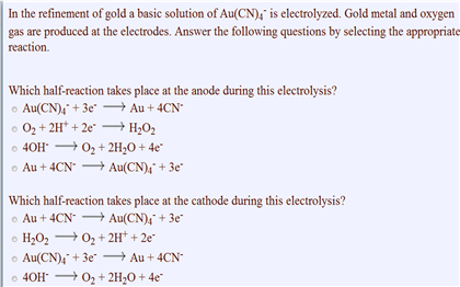 Solved In The Refinement Of Gold A Basic Solution Of Au C Chegg Com