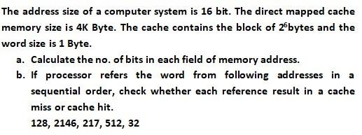 Solved The address size of a computer system is 16 bit. The | Chegg.com