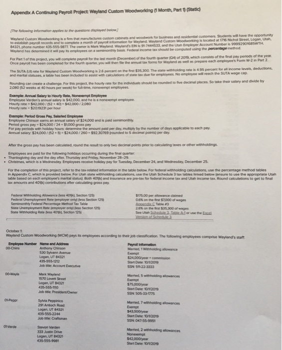 Appendix A Continuing Payroll Project Wayland Custom | Chegg.com