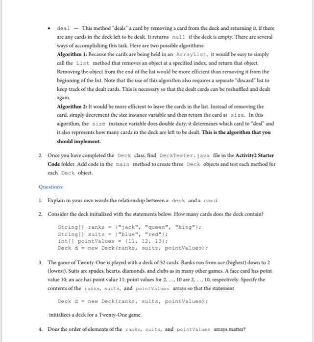 Solved Activity 2: Initial Design of a Deck Class