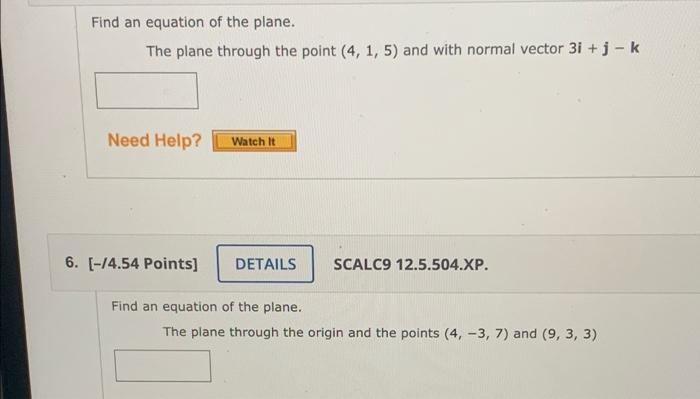 Solved Find an equation of the plane. The plane through the | Chegg.com