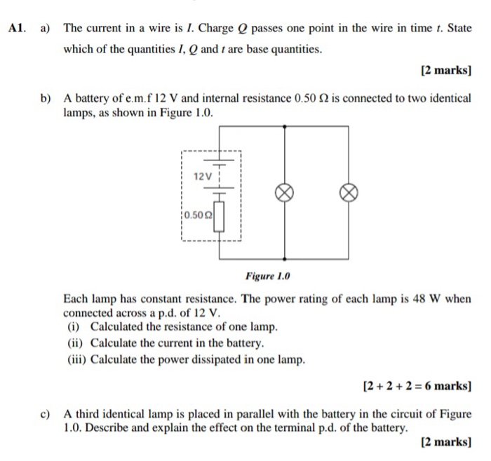 Solved A1. a) The current in a wire is 1. Charge Q passes | Chegg.com