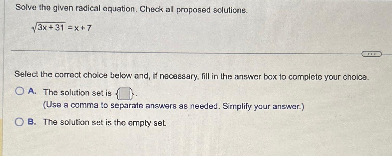 Solved Solve the given radical equation. Check all proposed | Chegg.com