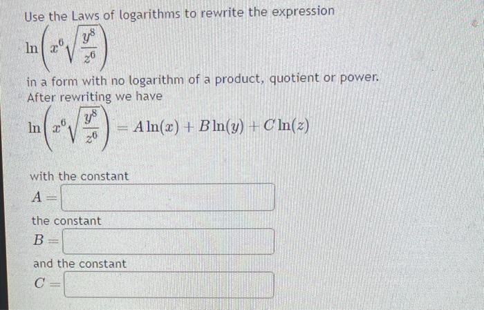 Solved Use the Laws of logarithms to rewrite the expression | Chegg.com
