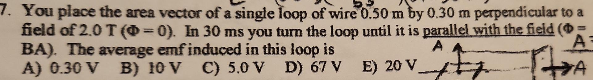 Solved You place the area vector of a single loop of wire | Chegg.com
