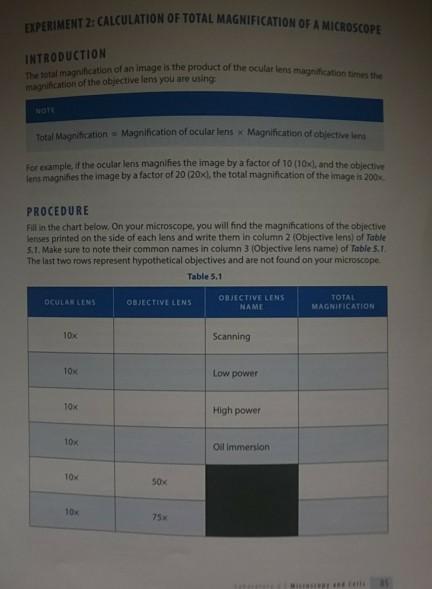 Solved EXPERIMENT 2: CALCULATION OF TOTAL MAGNIFICATION OF A | Chegg.com