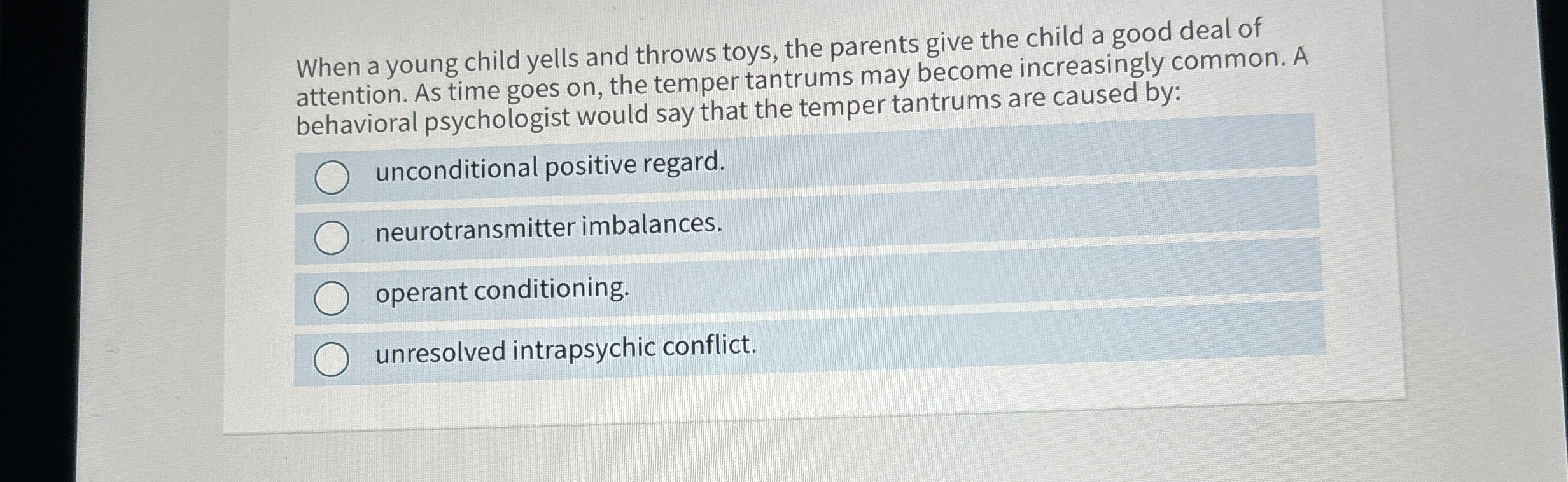 [Solved] When a young child yells and throws toys, the pare