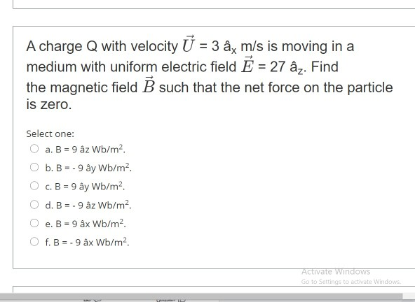 A Charge Q With Velocity U 3 Ax M S Is Moving In A Chegg Com